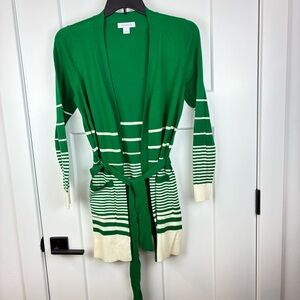 Liz Claiborne Women's Green White Women's Classic Cardigan Sweater  Size S  h
